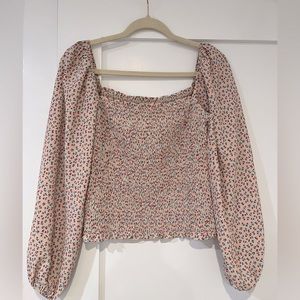 Smocked long sleeve top, can be worn off the shoulders